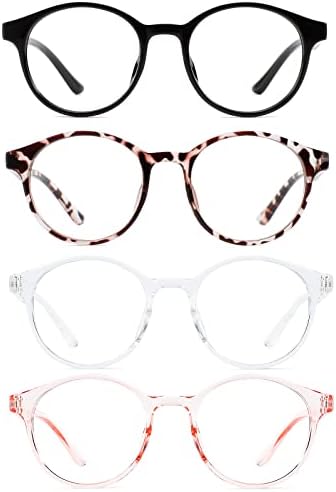 Przene 4 Pack Blue Light Blocking Glasses for Women Men,Retro Round Computer Gaming Glasses Anti Eye Strain/UV/Glare (Mixed Color-01, Standard)