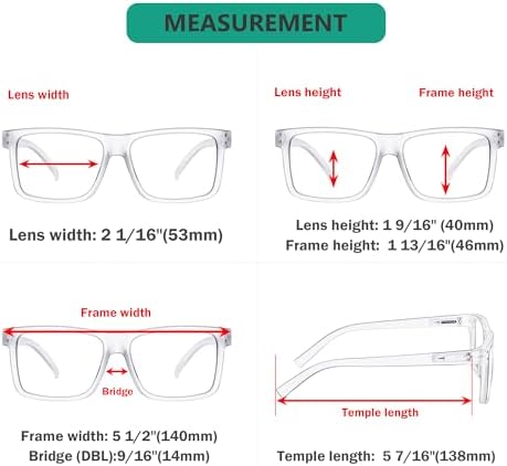 Eyekepper 5-pack Oversized Reading Glasses Square Large Frame Readers for Men and Women - Clear +1.50