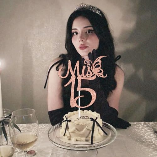 Mis Quince 15 Cake Topper, Mis 15, Feliz 15 Anos Cake Decor, Girls Happy 15th Birthday Party Decorations Supplies Rose Gold Glitter