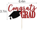 PALASASA Congrats Grad Cake Topper, 2026 Graduate Party Decorations (Red 6.6inch)