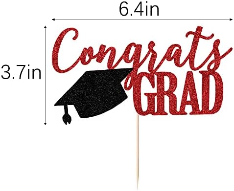 PALASASA Congrats Grad Cake Topper, 2026 Graduate Party Decorations (Red 6.6inch)