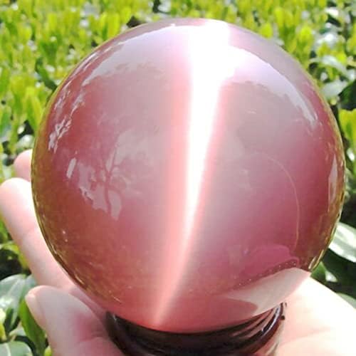 40mm Beautiful Asian Rare Natural Quartz Pink Cat Eye Crystal Ball Gemstone Sphere Crystal Stone