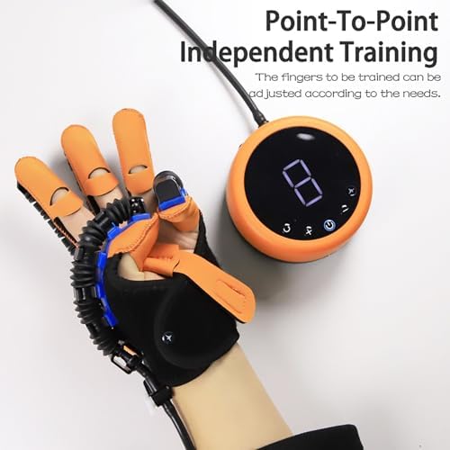 Rehabilitation Robot Gloves, Upgraded Heated Massage Finger Trainer, Rechargeable Hand Stroke Recovery Equipment for Long Term Relief Finger Cramps