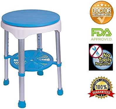Healthline Round Bath Stool Shower Chair, Compact Shower Stool and Bench 350 Lbs - Small Bathtub Stool Chair for Shower, Non-Slip Seat, 360 Degree Rotating Padded Seat, Adjustable Height