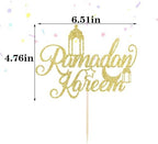 Glitter Ramadan Kareem Cake Topper - Moon Star Eid Cake Decorations, Muslim Islam Eid Mubarak Party Supplies Gold