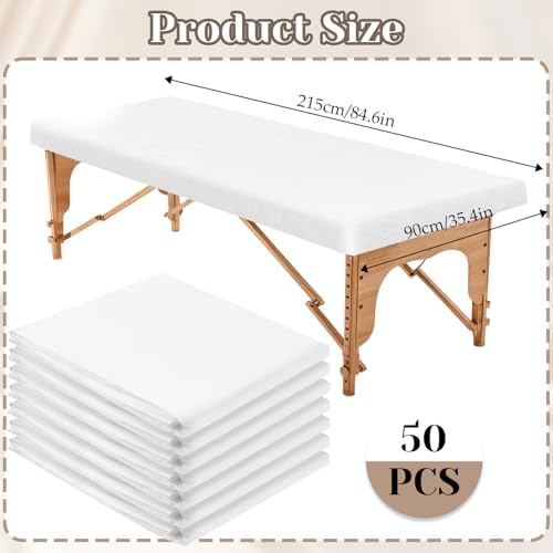 50 Pcs 36" x 85" Disposable Fitted Massage Table Sheets with Elastic, Non Woven Fabric Spa Bed Covers Disposable Bed Sheets for Massage Spa Beauty Salon(White)