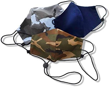 HOPE LOVE SHINE 3-Pack Reusable Face Masks with Lanyard – Camouflage Pattern – Breathable Cotton, Adjustable & Washable Cloth Masks for Adults, Unisex