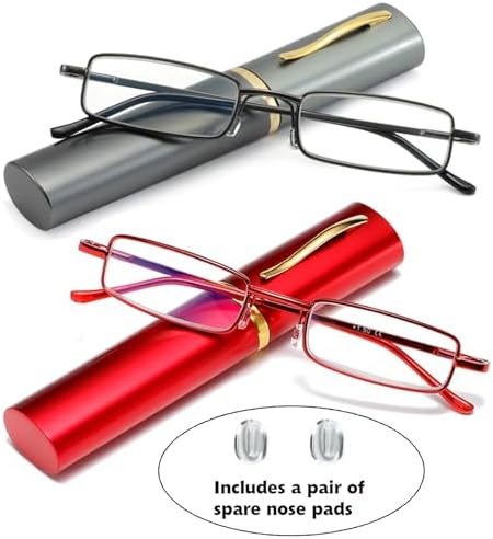 Blue Light Blocking Reading Glasses - Slim Pocket Readers with Pen Clip Case Mini Lightweight Readers
