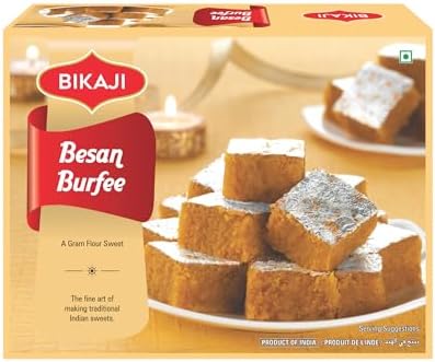 Bikaji Besan Burfi | Halwa 12 oz (340g), Traditional Gram Flour Sweet, Authentic Indian Mithai, Soft & Rich Besan Barfi, Festive Dessert & Gifting Sweet Box, Ready-to-Eat Indian Sweet Treat