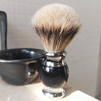 JEQUIL&CORENVEO 100% Silvertip Badger Hair Shaving Brush, Handmade Shaving Brush with Fine Resin Handle and Stainless Steel Base (Black)