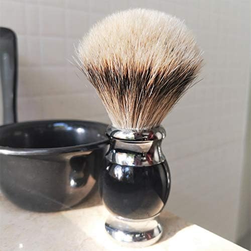 JEQUIL&CORENVEO 100% Silvertip Badger Hair Shaving Brush, Handmade Shaving Brush with Fine Resin Handle and Stainless Steel Base (Black)