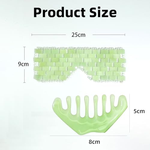 2 Pcs Jade Eye Mask & Scalp Massager Comb Set, Green Jade Stone Gua Sha Scalp Massager Tools, Facial Cooling & Head Spa Fit Relaxation Puffiness Relief