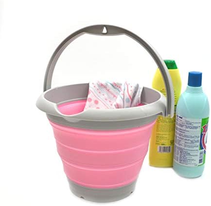 SAMMART Set of 2-5L / 1.32 Gallon Collapsible Plastic Bucket - Foldable Round Tub - Portable Fishing Water Pail - Space Saving Outdoor Waterpot (5L Round Set of 2, Bright Blue + Pink)