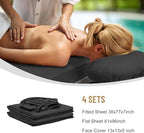 12 Pcs 4 Sets Premium Microfiber Massage Table Sheet Set, Include Massage Table Cover, Massage Fitted Sheet, Massage Face Rest Cover for Beauty Salon Spa Hair Salon (Black)