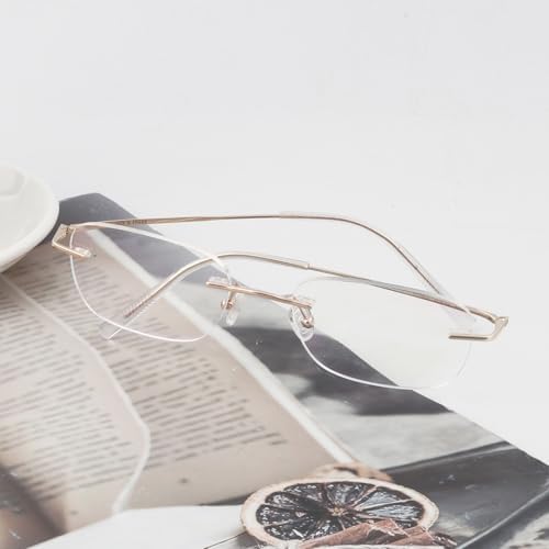 Eyekepper Titanium Rimless Reading Glasses Frameless Rectangle Oval Readers Women Men Gold +1.75
