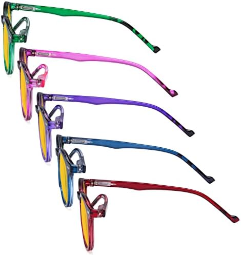 Eyekepper 5 Pack Fashionable Blue Light Filter Glasses Women - Anti Digital Glare Oval Round Computer Reading Glasses Amber Tinted +2.00