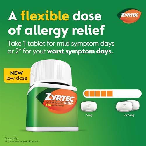 Zyrtec 24 Hour Allergy Relief Tablets, Indoor & Outdoor Allergy Medicine for Adults with 5 mg Cetirizine Hydrochloride, Relief of Runny Nose, Sneezing, Itchy Eyes, Plus Dust, Mold & Pet Dander, 35 ct