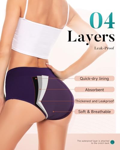 Saliryj Women's Period Underwear Heavy Flow, High Absorbency Cotton Panties LeakProof Postpartum Menstrual Briefs Women Teens