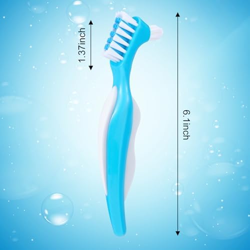 6 Pack Denture Cleaning Brush Dual Head Portable Denture Toothbrush Hard Double Sided Multi-Layered Bristles False Teeth Toothbrush for Care Clean Clear Brace Mouth Guard(Blue Orange Purple,Angled)