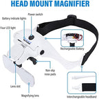 YOCTOSUN Magnifying Glasses with 4 LED Lights, Headband Magnifier with 5 Detachable Lenses 1X, 1.5X, 2X, 2.5X 3.5X -Rechargeable Hands Free Lighted Head Magnifier Glass for Crafts, Cross Stitch, Hobby