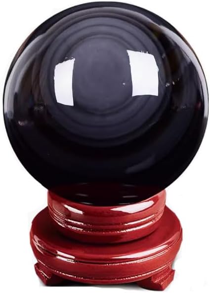 StoneStory Black Obsidian with Colored Eye Healing Crystal Natural Rock Crystal Quartz Gemstone Sphere Ball 1 Piece 60mm (Black Obisidian Rainbow Eye, 2.36")
