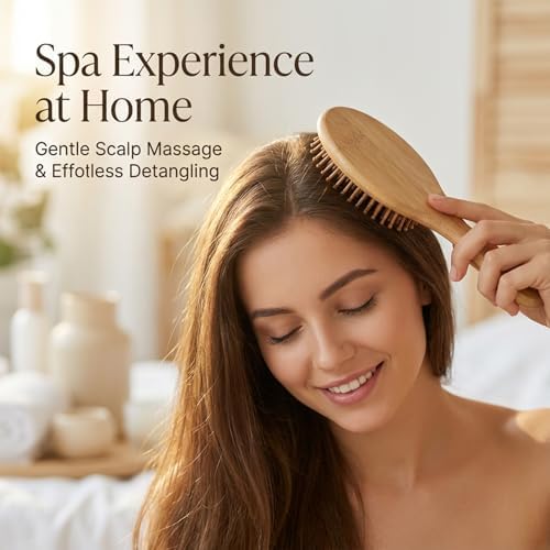 10 Pack Bamboo Hair Brushes, Anti-Static Round Wooden Paddle Brush with Ergonomic Handle and Bamboo Bristles for Scalp Massage & Detangling DIY Engraving Gifts