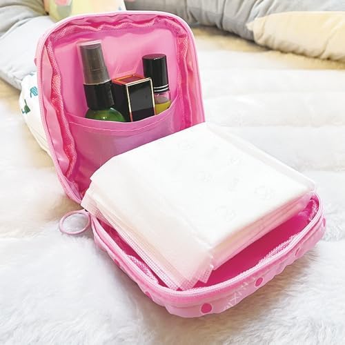 PayPie Sanitary Napkin Storage Bag, Portable Menstrual Pad Bag Tampons Collect Bags, Zipper Nursing Pad Holder Tampon Bag Sanitary Organizer for Women and Girls, 12 * 12 * 4 cm (Pink Strawberry)