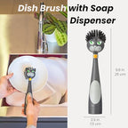 Vigar Felix Cat-Shaped Soap Dispensing Dish Brush, Dish Brush with Soap Dispenser for Pot Scrubber, Dishes, Sink, and Kitchen Essentials, Black, Gray