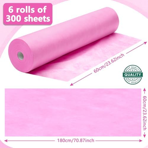 Tudomro 6 Rolls Disposable Non Woven Bed Sheets Massage Table Paper Covers Non Woven Fabric Massage Sheets Waterproof Spa Breathable Bed Cover for Beauty Salon (Pink)