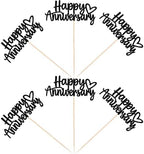 24 PCS Happy Anniversary Cupcake Toppers Glitter Wedding Anniversary Cupcake Picks Decorations for Wedding Anniversary Birthday Party Supplies Black