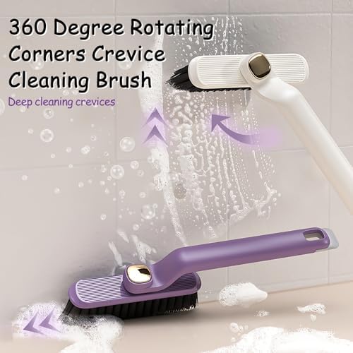 Multi-Function Rotating Crevice Cleaning Brush, 360-Degree Rotating Crevice Household Cleaning Brushes, No Dead Corners Hard Bristle Crevice Gap Brush Tool for Bathroom Household Kitchen (White)