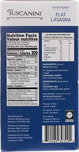 Tuscanini, Oven Ready Authentic Italian Flat Lasagna 17.6oz (3 Pack) Made with Premium Durum Wheat