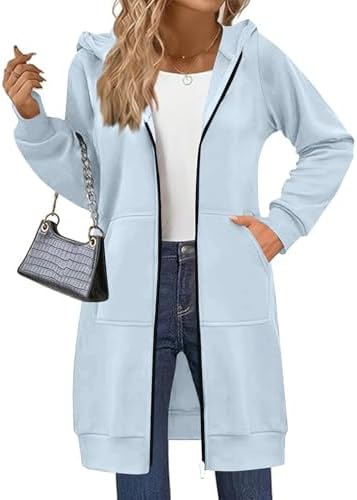 Long Hoodies for Women Zip Up Jacket Oversized Y2K Hoodie Long Sleeve Sweatshirt Fall Jacket Winter Coats with Pockets