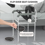 Adjustable Medical Bedside Commode Chair with Padded Backrest, Height Adjustable, Drop Arm Support