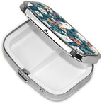 White Dog and Flowers Pill Box Metal Pill Case Portable Travel Pill Organizer for Pocket or Purse Decorative Medicine Box Vitamin Container