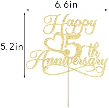 Glitter Happy 5th Anniversary Cake Toppers -Wedding Anniversary Party Decorations, 5th Wedding Anniversary, Company Anniversary Party, Birthday Party Decorations (Gold-5)