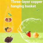 3-Tier Copper Hanging Basket for Kitchen & Bathroom Maximize Space with This Foldable Fruit & Veggie Organizer; Rust-Resistant Storage for Pantry, Counter, or Balcony