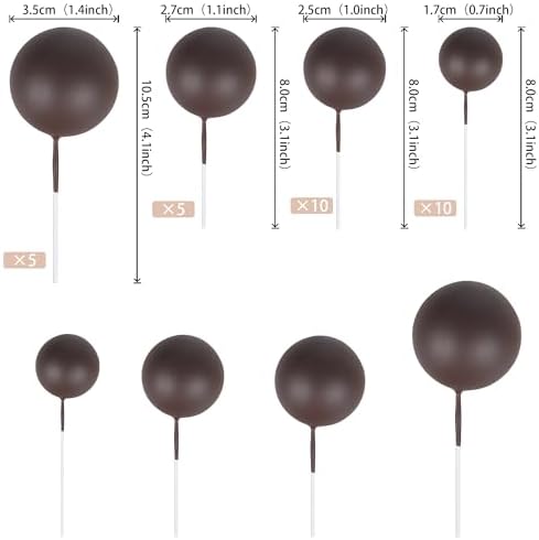 Rsstarxi 30 PCS Mini Balloons Cake Toppers - Foam Balls Insert Decorations for Baby Shower, Wedding Anniversary, Kids Birthday Party - Coffee