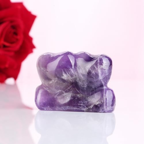 ZHIYUXI 1.8" Amethyst Crystals Double Heart Stone Healing Crystal Heart Shaped Rock for Desk Decor Healing Crystals Polished Reiki Gmestone Gifts for Women