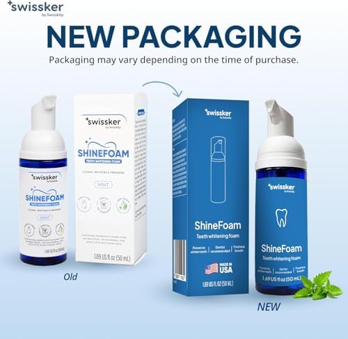 Swissker by Swissklip ShineFoam Professional Teeth Whitening Gel Foam - Toothpaste for Sensitive Teeth - Instant Whitening Kit - Mint 1.69oz - Made in USA - 1.69 oz - Pack 1