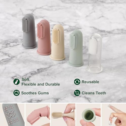 haakaa Silicone Baby Finger Toothbrush, Oral Care for Infants&Babies&Toddlers&Kids, Soft Food Grade Silicone, 0 Months+, 2 Pack, Pea Green