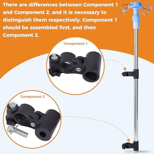 Wheelchair IV Pole Stainless Steel Infusion Stand – Adjustable Height Medical IV Drip Holder with 4 Hooks, Clamp-On Design for Wheelchairs and Hospital Beds