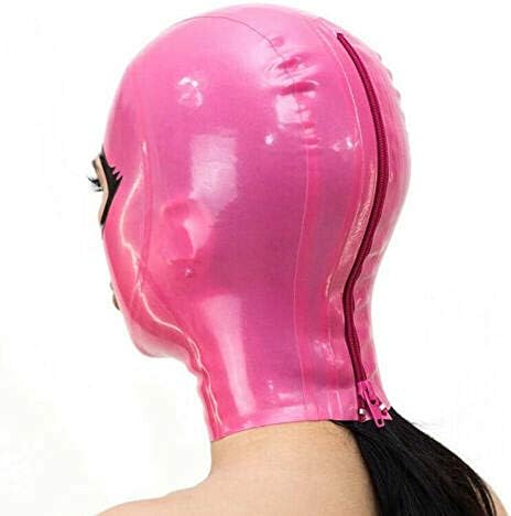 Pink Latex Rubber Hood Open Beautiful Eyes and Mouth Back Zipper Party Mask Cosplay