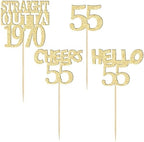 Gyufise 24Pcs Happy 55th Cupcake Toppers Glitter Fifty-five Straight Outta 1970 Cupcake Picks Cheers to 55 Years Birthday Cake Decorations for Happy 55th Birthday Anniversary Party Supplies Gold