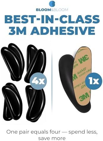 Premium Eyeglass Nose Pads 6 Pairs – Black Silicone Anti-Slip Stick-On Pads for Glasses, Sunglasses – Adhesive – BLOOM & BLOOM