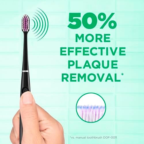 GUM Sonic Powered Toothbrush, Tapered Bristles Clean Below The Gumline, Bundle, Black, 1 Handle(1 Count) + 2 Refills 2 Count(Pack of 1)