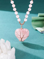Top Plaza Healing Crystal Amethyst Necklace Natural Stone Beads Life Tree Wire Wrapped Teardrop Gemstone Pendant Jewelry for Women Mom