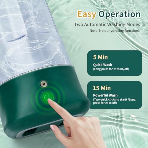 Mini Portable Washing Machine - USB Rechargeable 1L Small Washer with 2 Modes Deep Cleaning for Underwear, Socks & Baby Clothes, Compact Travel Laundry for Apartment, Dorm, Camping, Green