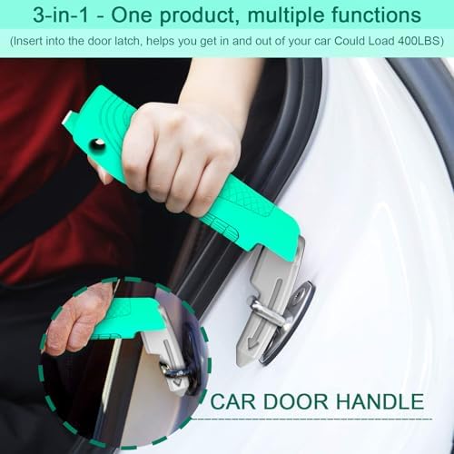 Multifunction Car Handle Assist for Elderly, Seniors, Handicapped - 3-in-1 Automotive Door Assist Handle with Emergency Window Breaker & Safety Whistle, Mobility Aid Car Door Helper (Mint Green)
