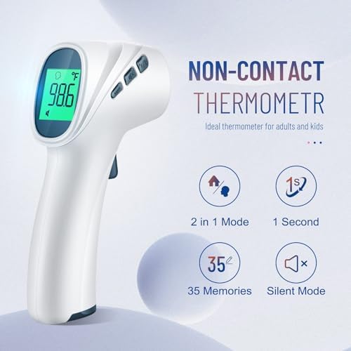 Touchless Thermometer for Adults, Digital Infrared Thermometer Gun with Fever Alarm, Forehead and Object 2 in 1 Mode, Fast Accurate Results (Gray)